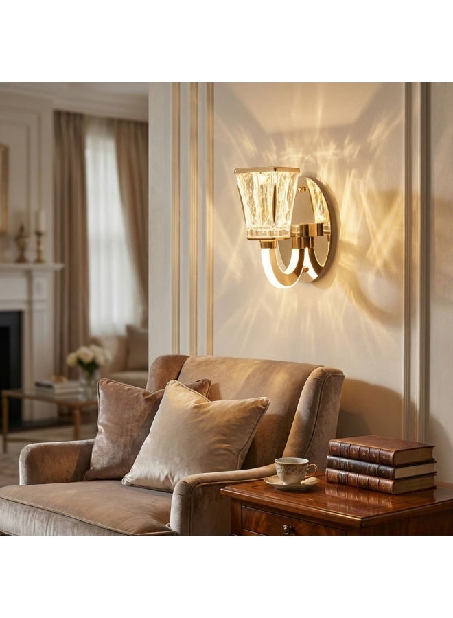 DANUBE HOME مصباح حائط كريستالي حديث LED من كازابلانكا 3 ألوان قابل للتعتيم إضاءة داخلية معاصرة مصابيح حائط مثبتة على الحائط فوانيس مدمجة بتصميم حديث إضاءة داخلية L27xW27xH25cm-كروم - Image 4