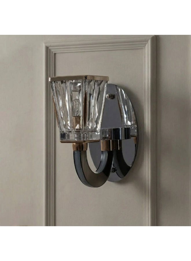 DANUBE HOME مصباح حائط كريستالي حديث LED من كازابلانكا 3 ألوان قابل للتعتيم إضاءة داخلية معاصرة مصابيح حائط مثبتة على الحائط فوانيس مدمجة بتصميم حديث إضاءة داخلية L27xW27xH25cm-كروم - Image 1