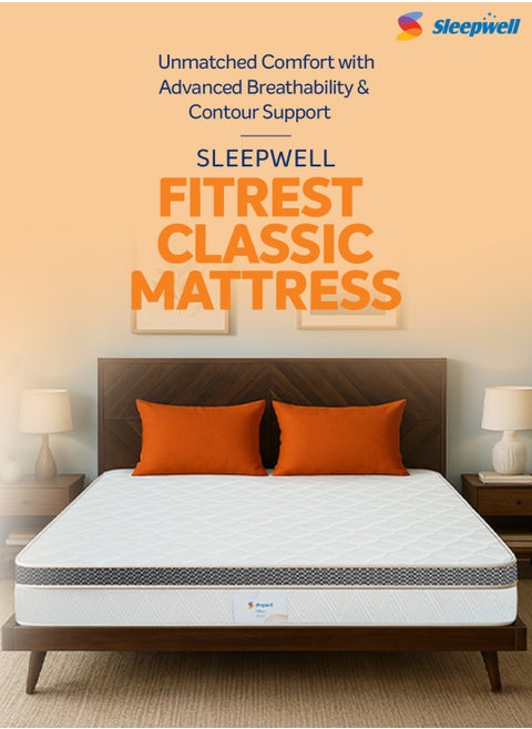 Sleepwell Fitrest Classic Mattress | Acuprofile Technology | Resitec (HR) Foam | Orthopedic Mattress | Neem Fresche Technology | King Size (200L x 180W x 20H cm)