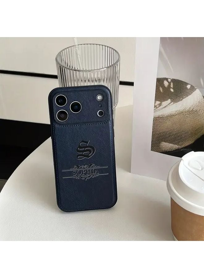 Custom Name Initial Laser Engraved Blue Phone Case For iPhone 14 Pro - Image 1