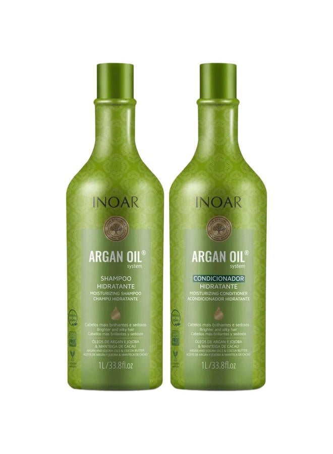 Inoar Argan Oil Shampoo & Conditioner Set - Hydrating, Moisturizing, Nourishing, Shine for Dry Damaged Hair - Repair, Hydration & Strengthen Chemically Treated Hair for Men and Women, 67.6 Fl Oz - Image 1