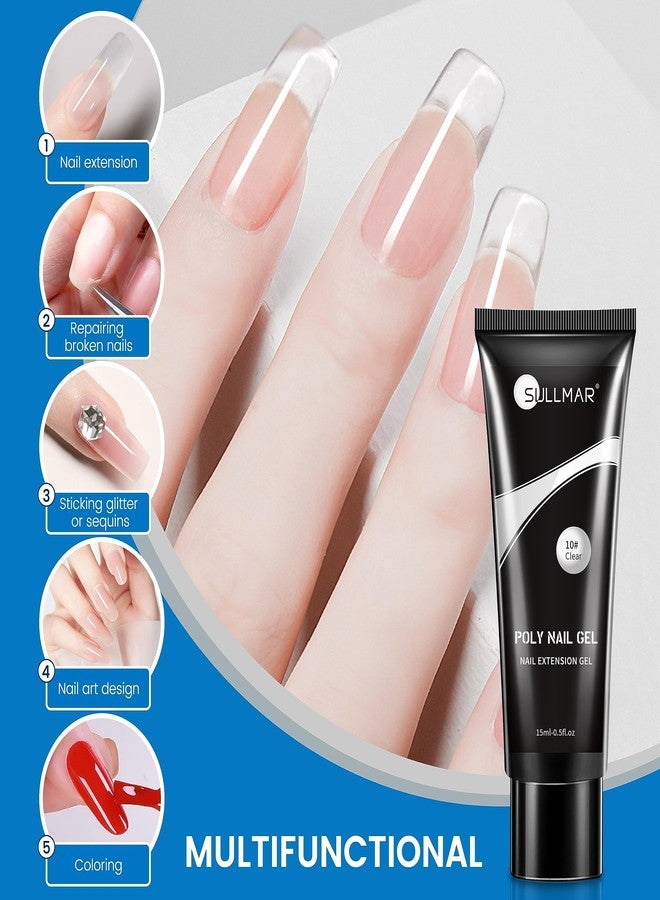 SULLMAR Clear Poly Nail Gel Kit-60ml/2fl.oz,All-in-one Set Nail Extension Gel Kit with Slip Solution Dual Form Brush and Glass Cup,Nail Art Design for Beginners - Image 5