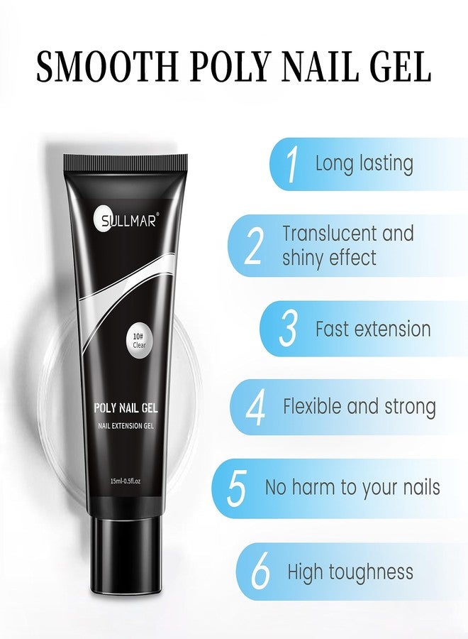 SULLMAR Clear Poly Nail Gel Kit-60ml/2fl.oz,All-in-one Set Nail Extension Gel Kit with Slip Solution Dual Form Brush and Glass Cup,Nail Art Design for Beginners - Image 3