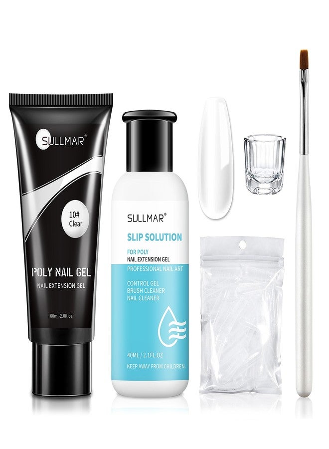 SULLMAR Clear Poly Nail Gel Kit-60ml/2fl.oz,All-in-one Set Nail Extension Gel Kit with Slip Solution Dual Form Brush and Glass Cup,Nail Art Design for Beginners - Image 1