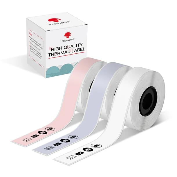 Phomemo D30 Continuous Labels, D35 Q30 Q31 Q32 Q30S Long Label Tape, Black on Lavender, White, Pink Long Sticker Thermal Paper Self-Adhesive D30 Label Tape, 15 x 6m (19/32 x 2367/32) Long Tape, 3-Roll - Image 1