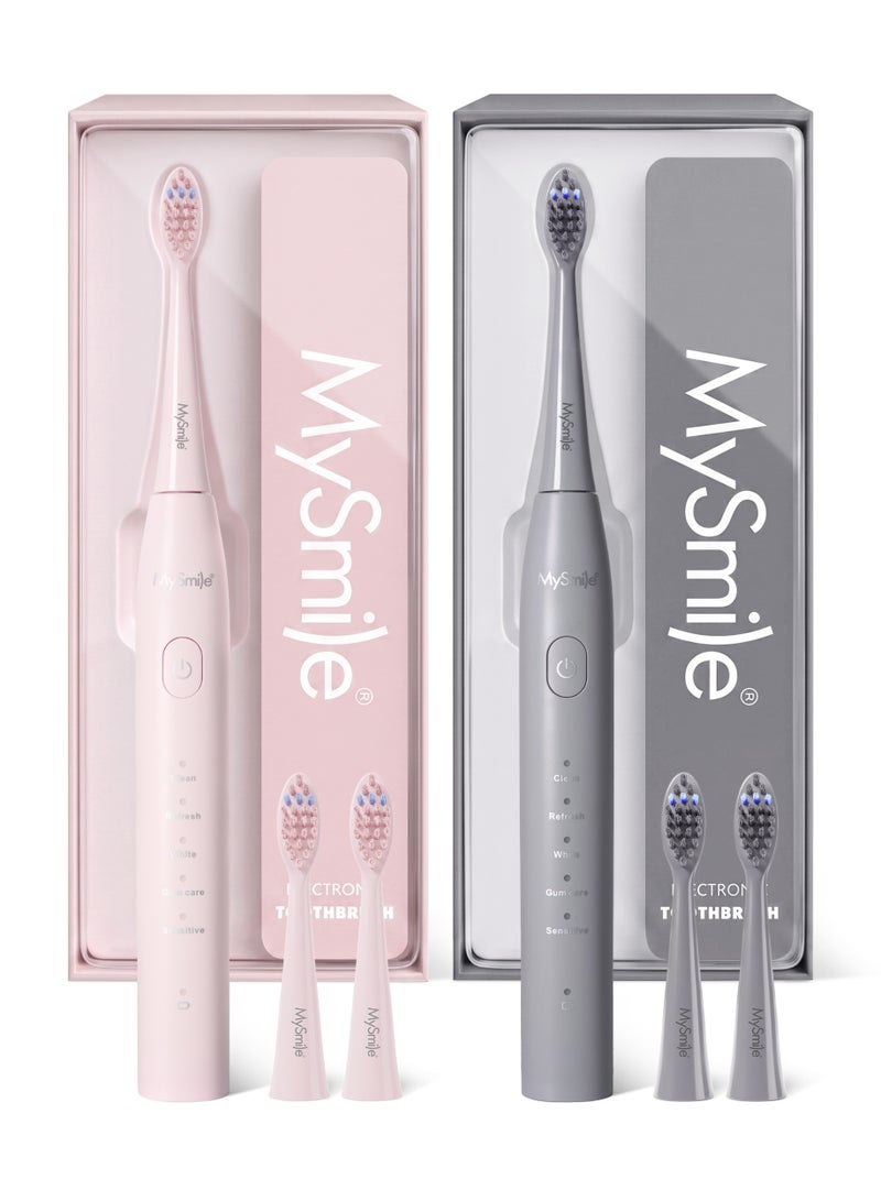 MySmile DY156 Electric Toothbrush for Adults, Rechargeable Sonic Battery Toothbrush Portable with 3 Brush Heads, 2 Mins 5 Modes Smart Timer, 45000VPM, One Charge for 60 Days (Pink, M) & MySmile DY156 Electric Toothbrush for Adults, Rechargeable Sonic Battery Toothbrush Portable with 3 Brush Heads, 2 Mins 5 Modes Smart Timer, 45000VPM, One Charge for 60 Days (Gray, M) Bundle - Image 1