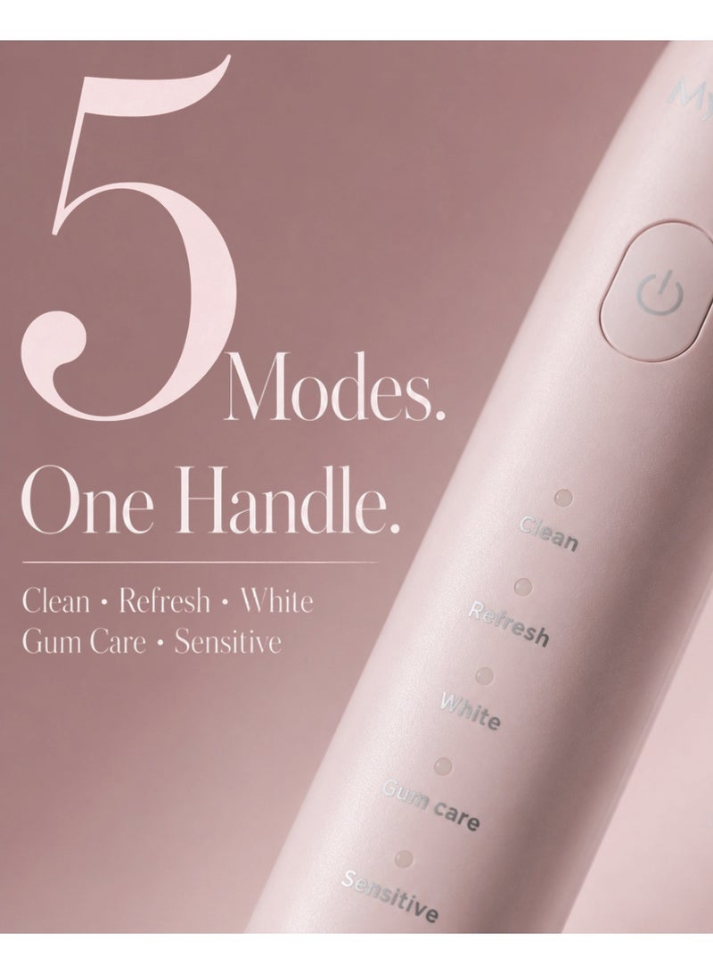 MySmile DY156 Electric Toothbrush for Adults, Rechargeable Sonic Battery Toothbrush Portable with 3 Brush Heads, 2 Mins 5 Modes Smart Timer, 45000VPM, One Charge for 60 Days (Pink, M) & MySmile DY156 Electric Toothbrush for Adults, Rechargeable Sonic Battery Toothbrush Portable with 3 Brush Heads, 2 Mins 5 Modes Smart Timer, 45000VPM, One Charge for 60 Days (Gray, M) Bundle - Image 5