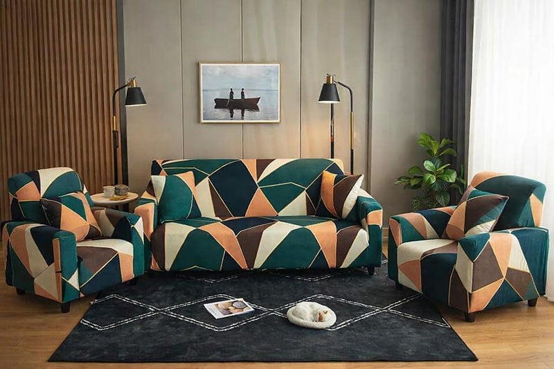 Outlay Home Gorgeous Printed | Fully Covered, Stretchable & Non-Slip Elastic Slipcover Protector Sofa Cover (Multicheck, 5 Seater (3+1+1) Sofa Cover) - Image 1