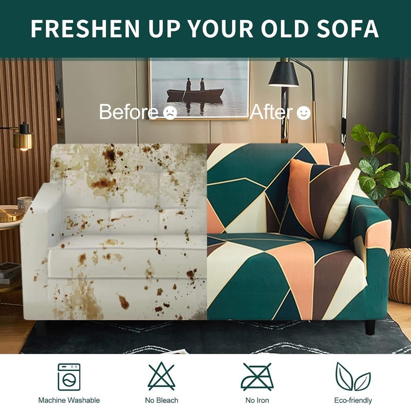 Outlay Home Gorgeous Printed | Fully Covered, Stretchable & Non-Slip Elastic Slipcover Protector Sofa Cover (Multicheck, 5 Seater (3+1+1) Sofa Cover) - Image 4