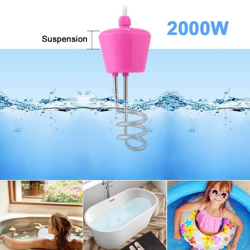 klarako Resistance Water Heater, Immersion Heater 2000 W with Digital Thermometer Automatic Shut-Off Floating Electric Immersion Heater Made of Stainless Steel for Bathtub, Bucket, Pool (2 m) - Image 4
