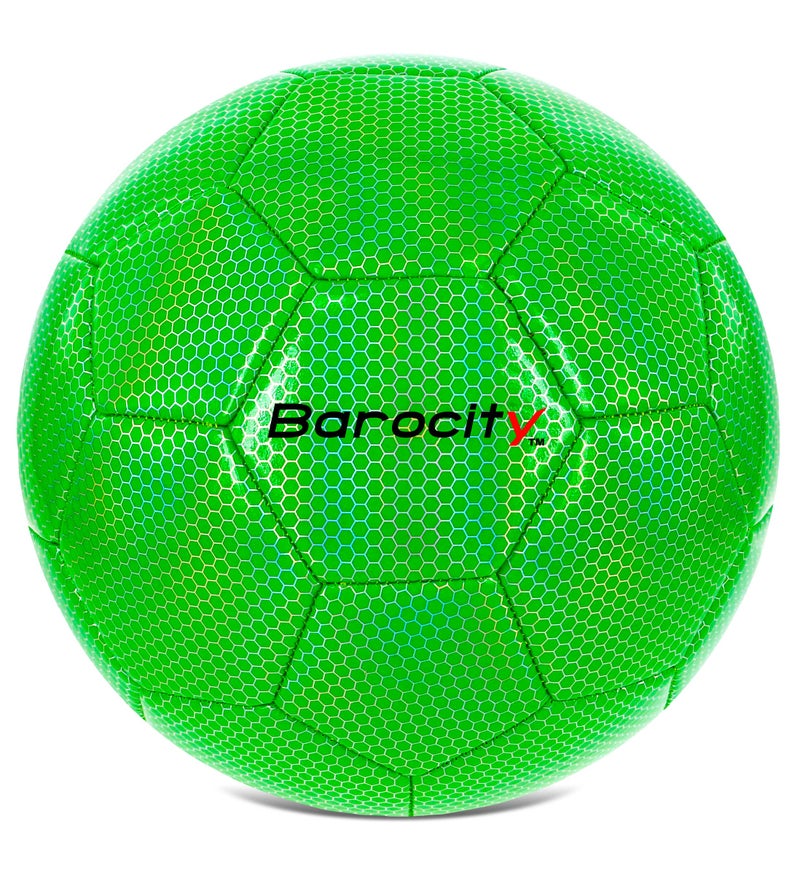 Barocity كرة القدم باروسيتي - كرة مباراة رسمية للأولاد والبنات بتصميم سداسي قوس قزح العاكس، للاستخدام الداخلي والخارجي، وقت اللعب والمباريات - أخضر متلألئ حجم 5 - Image 1
