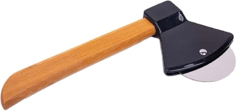 Accessories Shop Stainless Steel Pizza Cutter With Wooden Handle And Cleaver Knife Design For Kitchen - Beige Black