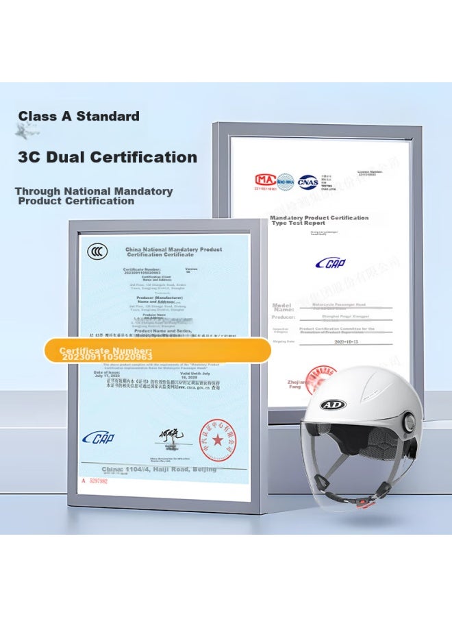 Ad New National Standard Electric Bicycle Helmet, 3c Certified, Motorcycle And Electric Scooter Half Helmet, Summer Sun Protection, Lightweight Safety Helmet, All-season Universal, A2 Snow White, Uni Style - Image 2