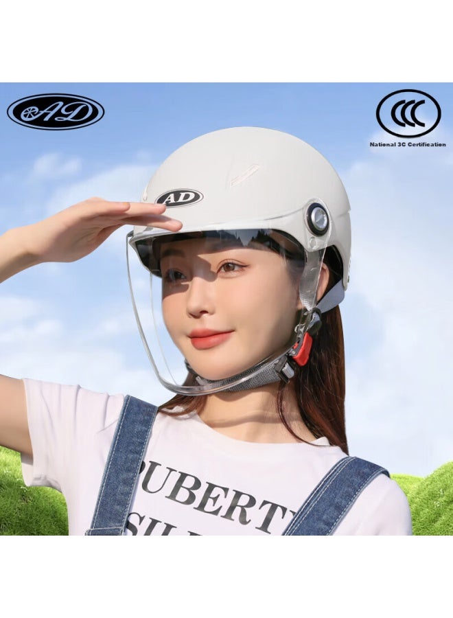 Ad New National Standard Electric Bicycle Helmet, 3c Certified, Motorcycle And Electric Scooter Half Helmet, Summer Sun Protection, Lightweight Safety Helmet, All-season Universal, A2 Snow White, Uni Style - Image 1