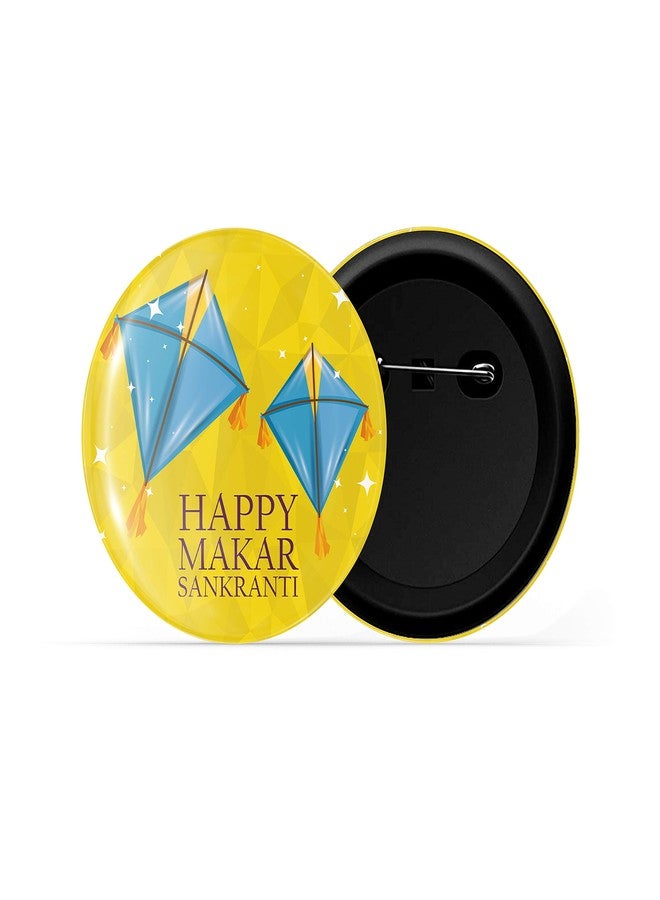 dhcrafts Pin Badges Yellow Makar Sankranti D3 Glossy Finish Design Pack of 1 - Image 2