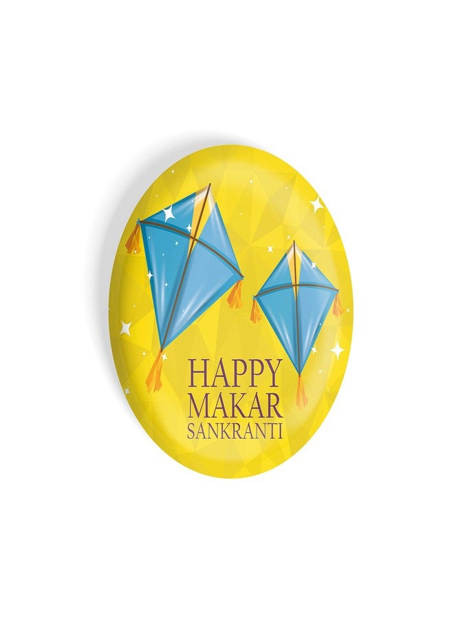 dhcrafts Pin Badges Yellow Makar Sankranti D3 Glossy Finish Design Pack of 1 - Image 3