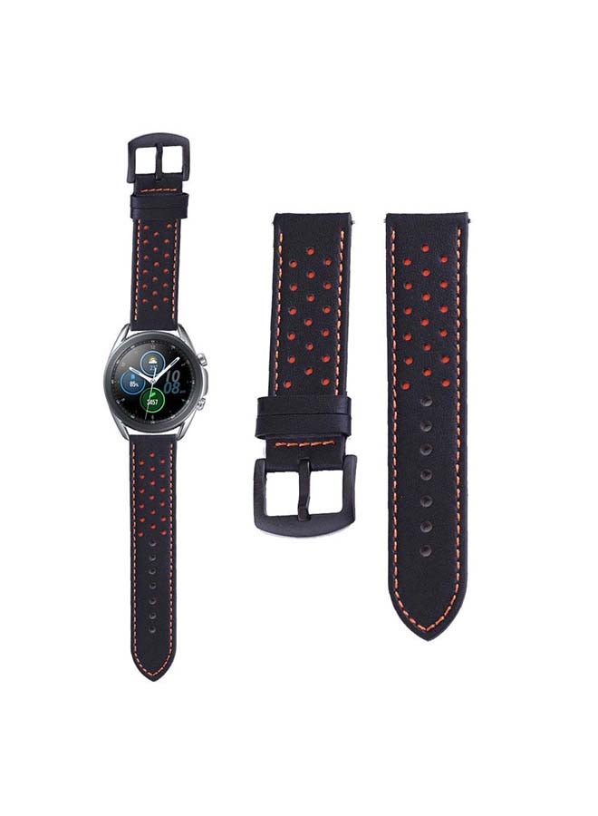 Perfii Dot Genuine Leather Replacement Band for Samsung Galaxy Watch3 45mm Black - Image 1