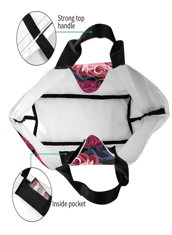 bositigo Rose Print Gym Tote Bags for Women, Cute Rose Print Purse, Reusable Shopping Handbags, Casual Travel Work Daily Waterproof Summer Grocery Bag Holiday Gifts -Large - Image 3