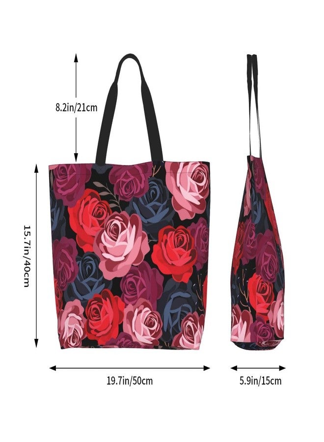 bositigo Rose Print Gym Tote Bags for Women, Cute Rose Print Purse, Reusable Shopping Handbags, Casual Travel Work Daily Waterproof Summer Grocery Bag Holiday Gifts -Large - Image 2
