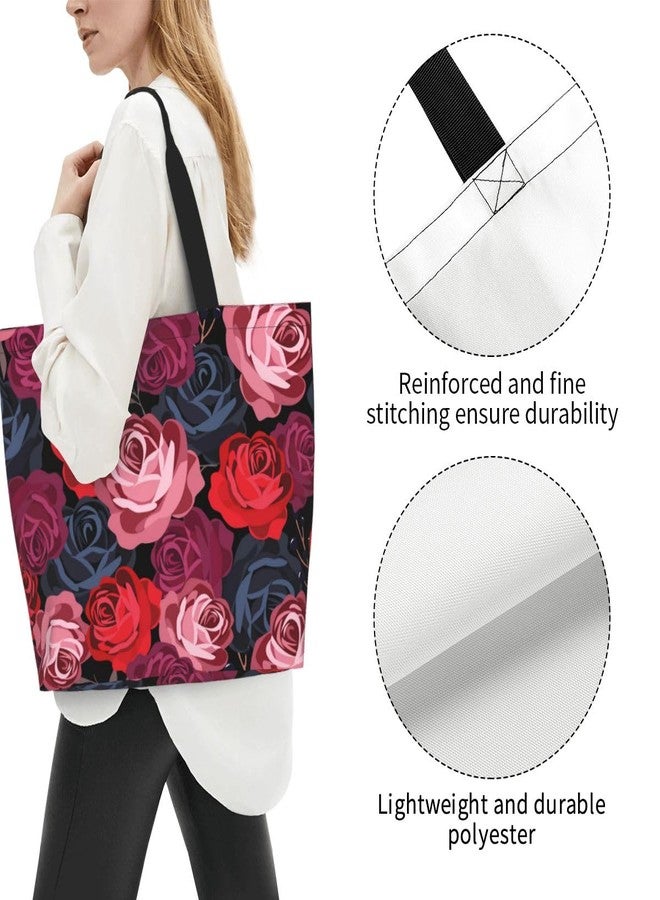 bositigo Rose Print Gym Tote Bags for Women, Cute Rose Print Purse, Reusable Shopping Handbags, Casual Travel Work Daily Waterproof Summer Grocery Bag Holiday Gifts -Large - Image 4