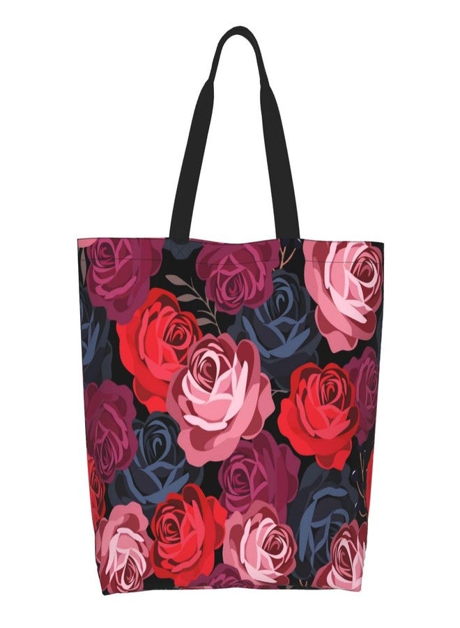 bositigo Rose Print Gym Tote Bags for Women, Cute Rose Print Purse, Reusable Shopping Handbags, Casual Travel Work Daily Waterproof Summer Grocery Bag Holiday Gifts -Large - Image 1