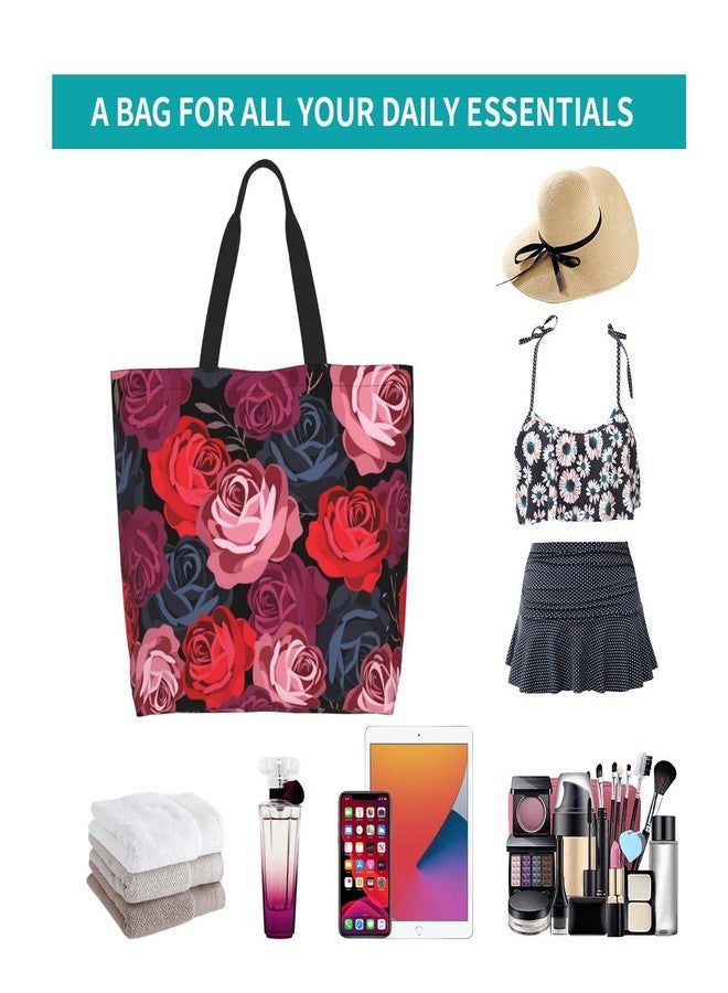 bositigo Rose Print Gym Tote Bags for Women, Cute Rose Print Purse, Reusable Shopping Handbags, Casual Travel Work Daily Waterproof Summer Grocery Bag Holiday Gifts -Large - Image 5