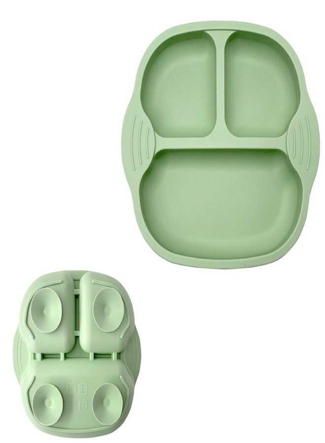 KRIVETY Baby Suction Plates Soft Silicone Unbreakable Self Feeding Divided 4 Strong Cups Dishwasher Microwave Oven Safe BPA Free Weaning Plate Toddler Kids Non-Slip High Chairs Tray and Table (Green) - Image 1