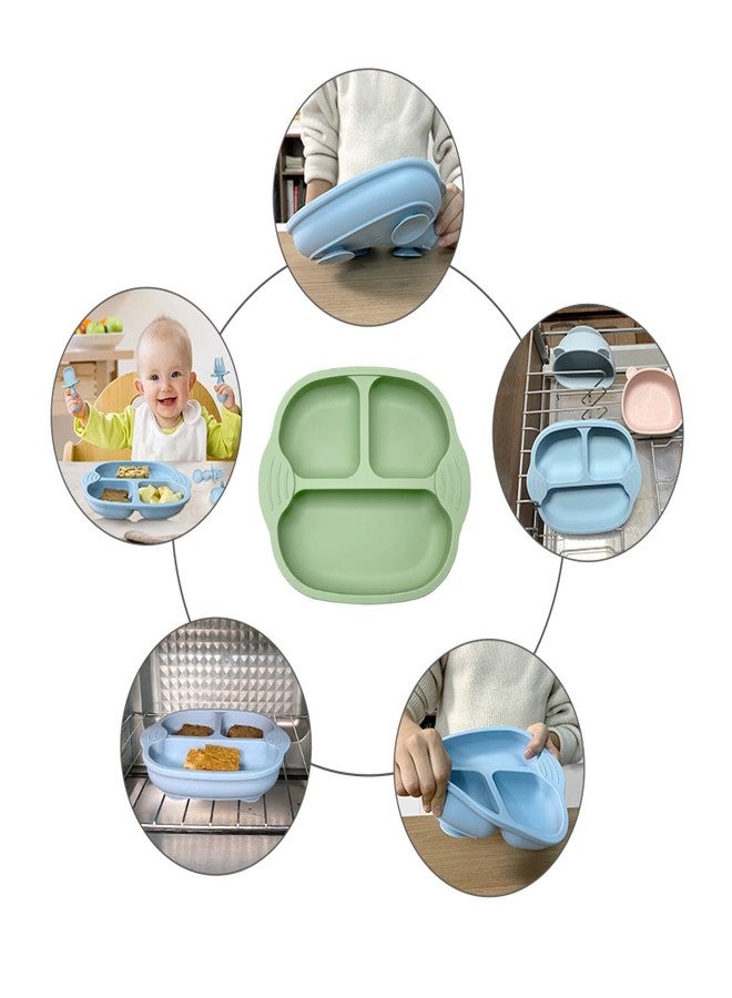 KRIVETY Baby Suction Plates Soft Silicone Unbreakable Self Feeding Divided 4 Strong Cups Dishwasher Microwave Oven Safe BPA Free Weaning Plate Toddler Kids Non-Slip High Chairs Tray and Table (Green) - Image 5