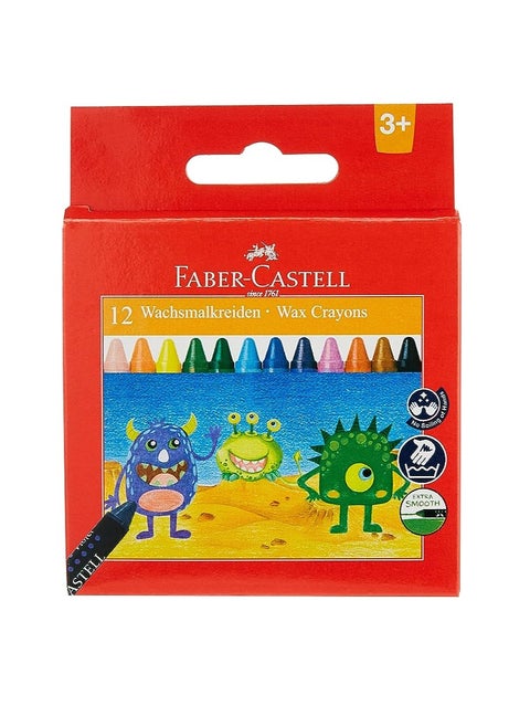 Faber Castell WAX CRAYON 12 Color Round 90Mm, ASSORTED