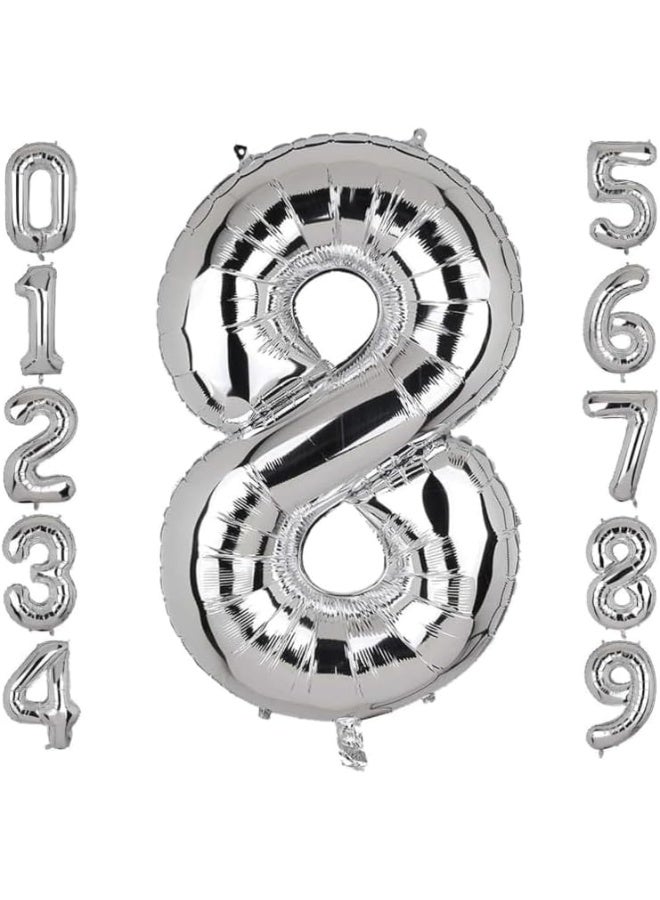 kovar Number Balloon, Large Foil Mylar Party Decoration with Numbers 0-9 (SILVER, 8) - Image 1