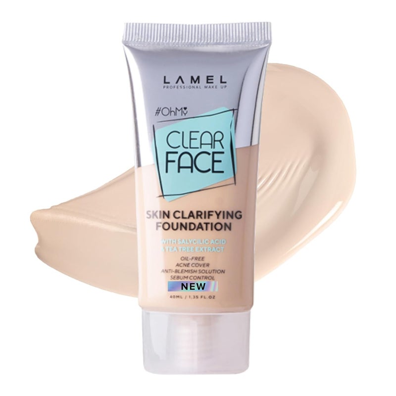 LAMEL LAMEL Oh My Clear Face Full Coverage Foundation for Oily  Acne Prone Skin Salicylic Acid  Tea Tree Extract AntiBlemish Sensitive Skin Care Organic  OilFree 401 Soft Beige 40 ml  135 floz