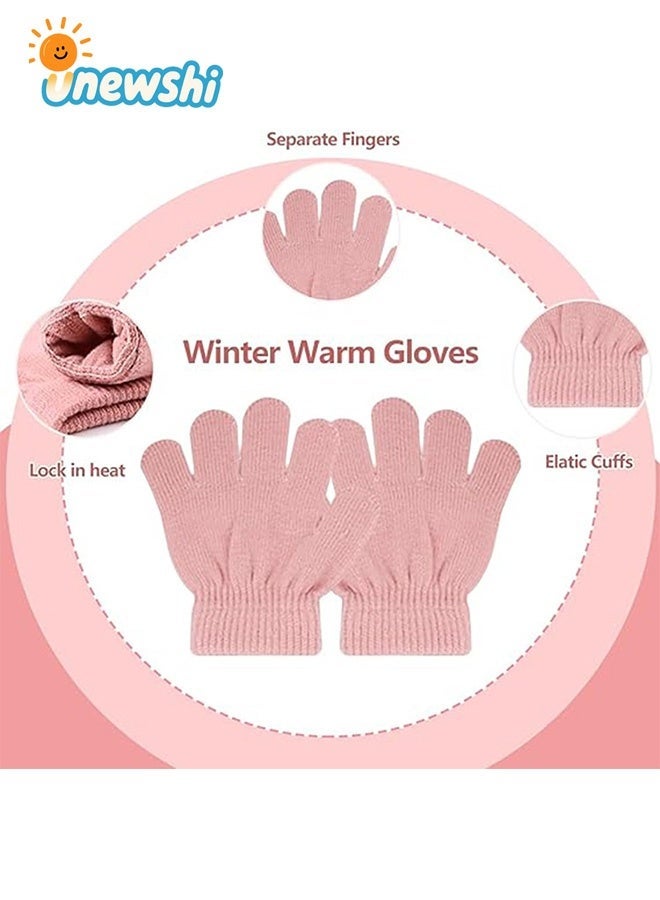 أخبار مجموعة قبعة شتوية للأطفال من عمر سنتين إلى ست سنوات، قفازات ووشاح وقبعة محبوكة شتوية دافئة للرقبة مبطنة بالصوف، لون وردي فاتح - Image 3