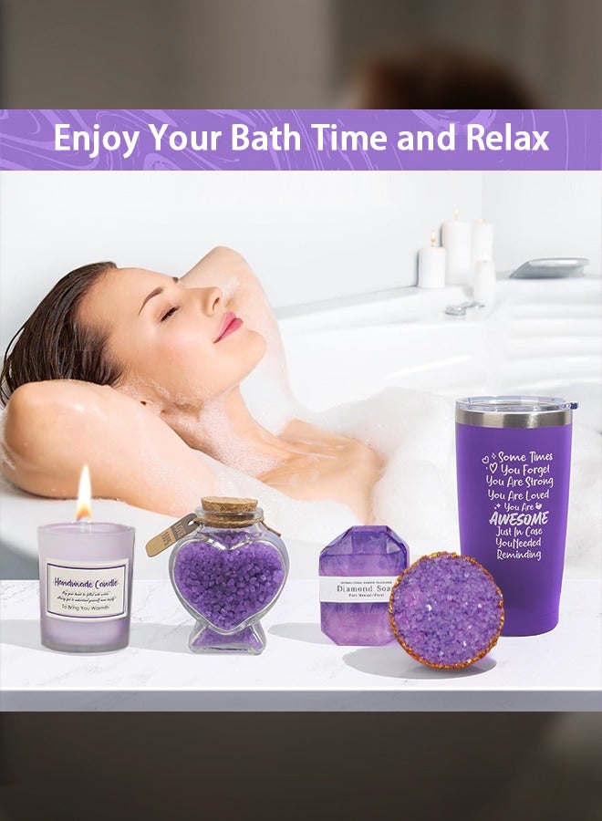 Arabest Gifts for her,Lavender Luxury Car Cup Set with 3-in-1 Accessories, Crystal Bath Bomb, Gemstone Soap, Soy Candle + Amethyst Bracelet - Perfect Saudi Mothers Day Gift Basket - Image 5
