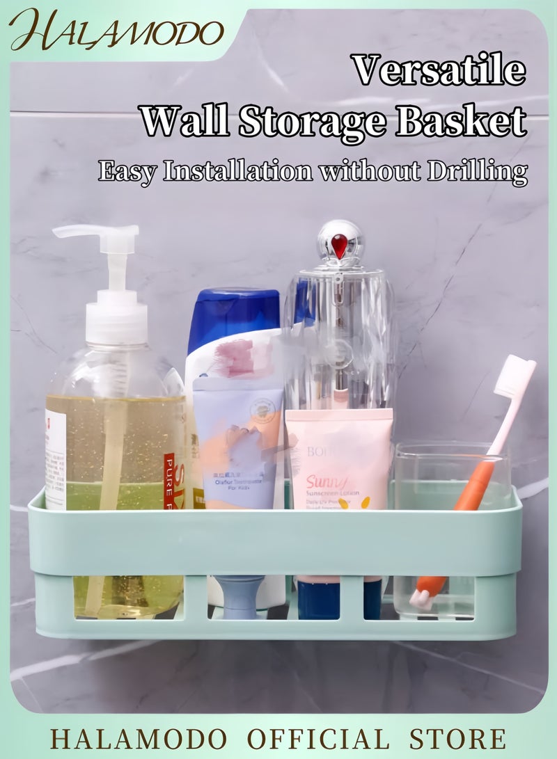 هالامودو رف تخزين حمام مثبت على الحائط بدون حفر منظم دش مع حامل صابون رف للشامبو واللوازم الأخرى متين ويوفر المساحة - Image 1
