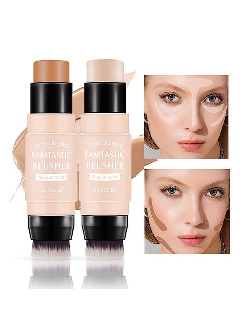 2 PCS Contour Highlighter Stick with Brush -Bronzer Pen, Face Brightens Shades Pencil, Highlighting Shade, Highlight Shaping Stick, Waterproof, Longwear Makeup