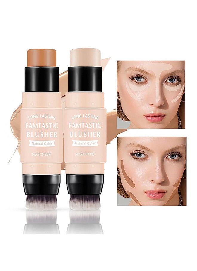 MAYCHEER - 2 PCS Contour Highlighter Stick with Brush -Bronzer Pen, Face Brightens Shades Pencil, Highlighting Shade, Highlight Shaping Stick, Waterproof, Longwear Makeup - Image 1