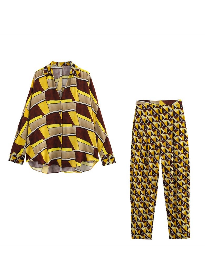 Shougu Fashionable Casual Collar Long Sleeved Printed Shirt And Pants  - Image 1