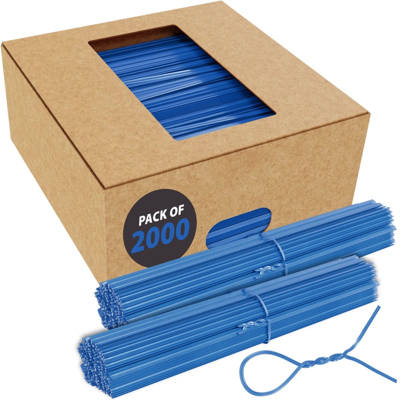 Supellectilem Blue Twist Ties for Bags  Bulk 2000 Pack with Dispenser Box  4 Coated Wire Ties Reusable Bread Twisty Ties for Plastic Bags