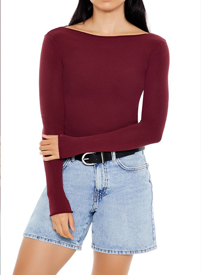 FOREVER 21 Cropped Boat-Neck Sweater - Image 1