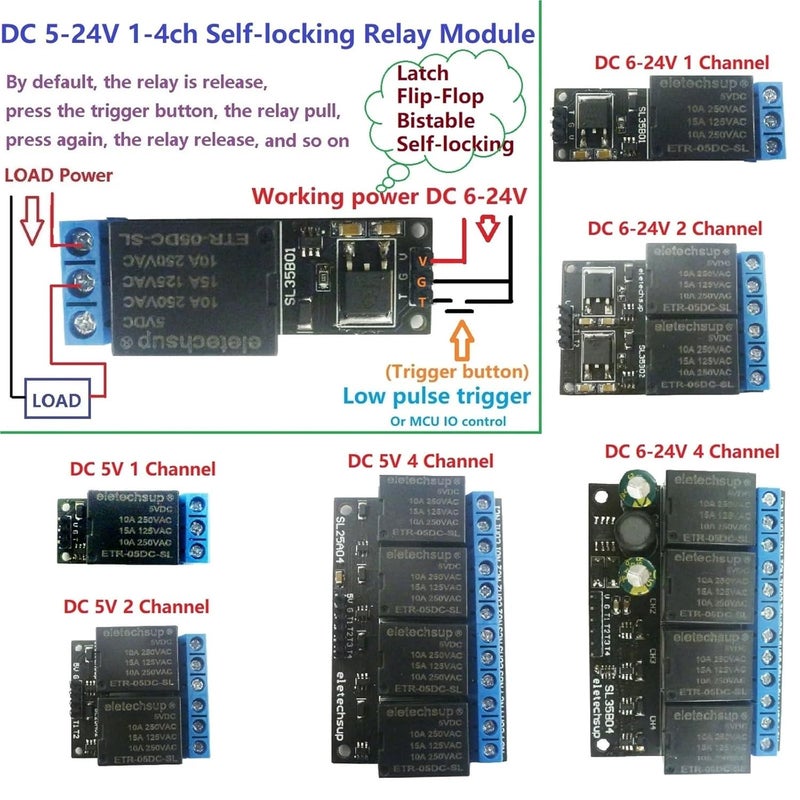 5V 1 Channel Flip Flop Relay Module Bistable Self Locking Trigger Switch PLC Board - Image 4