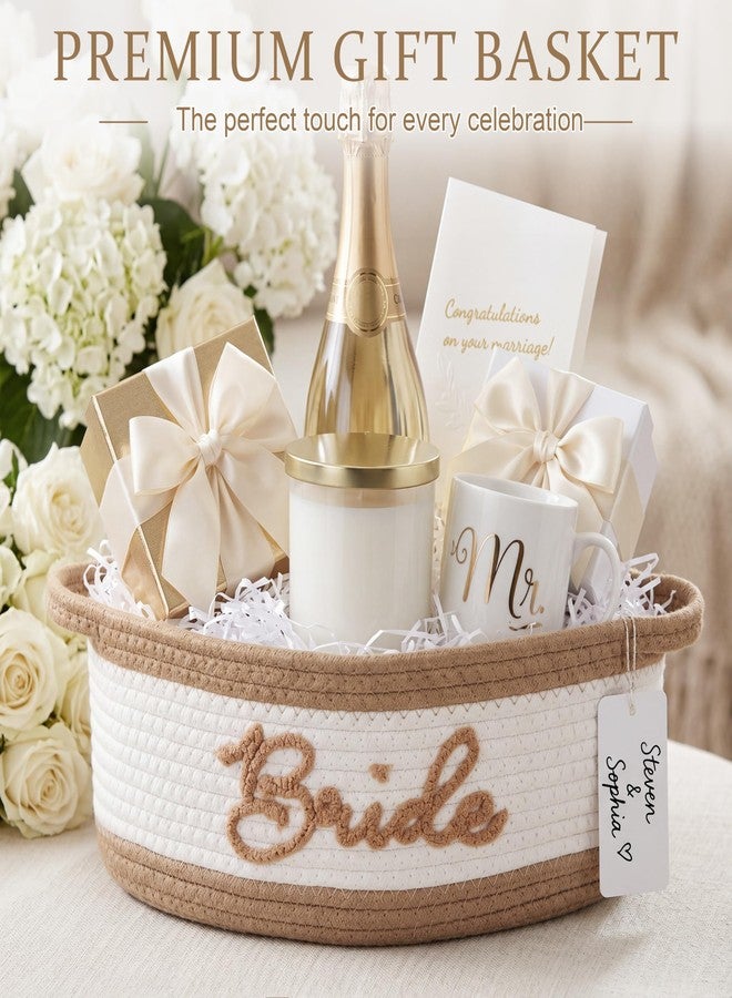 Colingmill Wedding Basket for Gift Empty, Medium Woven Cotton Rope Gift Basket for Bride Groom, 14 x 10 x 5.5'' Storage Box for Bridal Shower Engagement Newlyweds(Brown Bride - Image 5