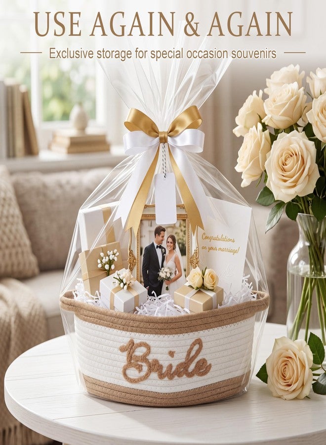 Colingmill Wedding Basket for Gift Empty, Medium Woven Cotton Rope Gift Basket for Bride Groom, 14 x 10 x 5.5'' Storage Box for Bridal Shower Engagement Newlyweds(Brown Bride - Image 4