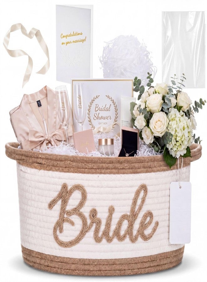 Colingmill Wedding Basket for Gift Empty, Medium Woven Cotton Rope Gift Basket for Bride Groom, 14 x 10 x 5.5'' Storage Box for Bridal Shower Engagement Newlyweds(Brown Bride - Image 1