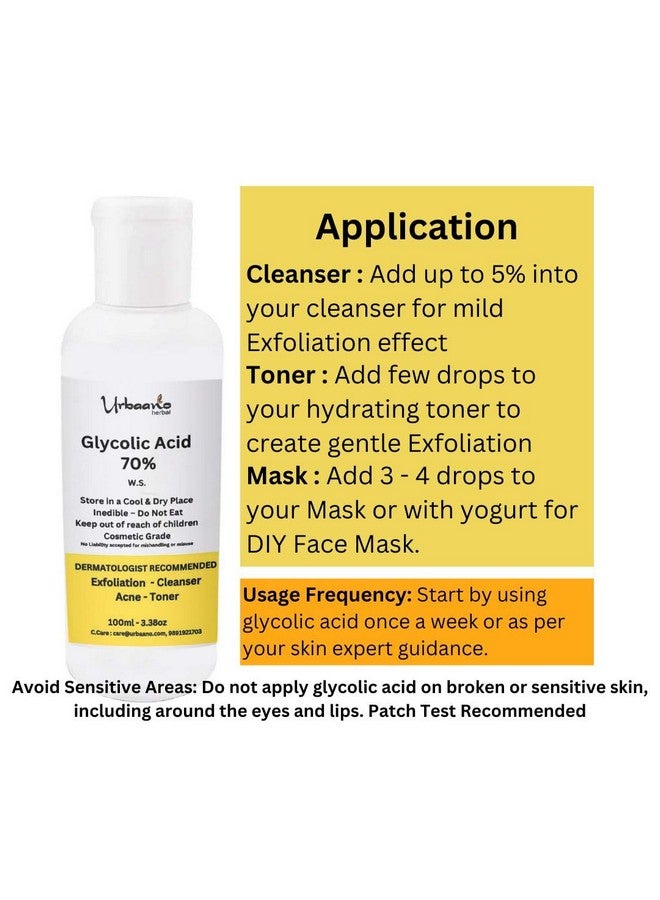 Urbaano Herbal Glycolic Acid 70%, Liquid for Cleansers, Toner, Creams, Masks Making & DIY Personal Care for Face, Haircare, Skincare & Body - Image 4