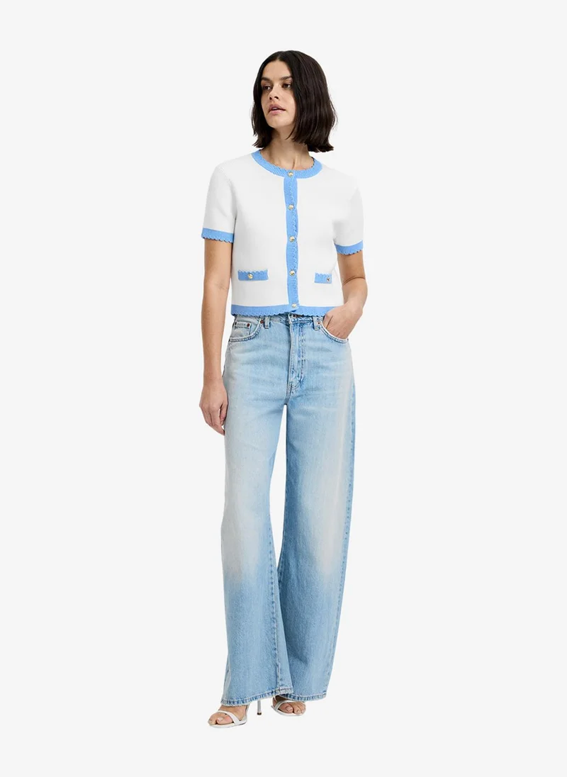 French Connection Women's Summer White-Blue Hy Bennet Rib Knit Ss Top