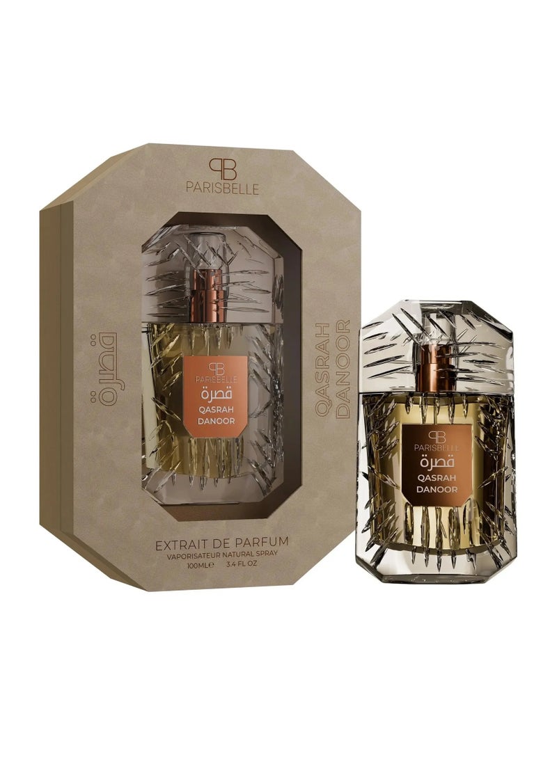 Parisbelle Qasrah DANOOR Eau de Parfum Unisex 100ml | Long Lasting Spicy Woody Leather Fragrance | Cardamom Iris Cedar Sandalwood Amber Luxury Perfume for Men & Women - Image 1