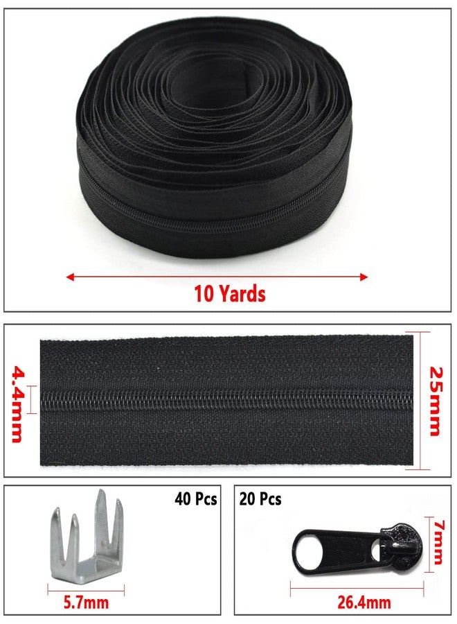 Renashed #3 Nylon Coil Zipper 10 Yards Zipper Roll for Sewing Nylon Coil with 20pcs Black Sliders and 30pcs Zippers Stops for DIY Sewing Tailor Crafts Bages (Black/ 10Yards) - Image 2