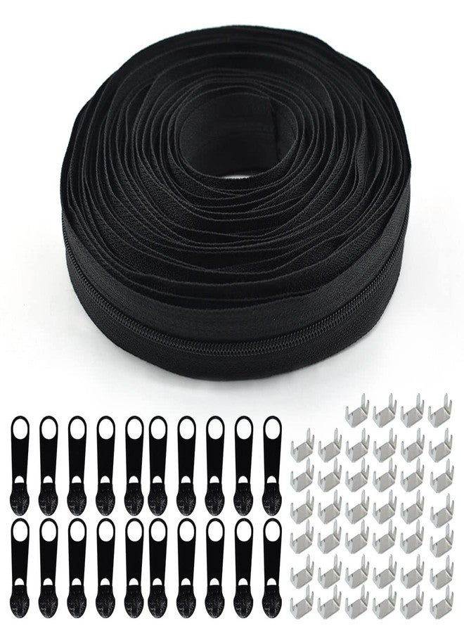 Renashed #3 Nylon Coil Zipper 10 Yards Zipper Roll for Sewing Nylon Coil with 20pcs Black Sliders and 30pcs Zippers Stops for DIY Sewing Tailor Crafts Bages (Black/ 10Yards) - Image 1
