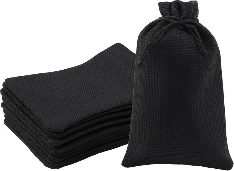 NUBIAA 20Pcs 6x8 inch Burlap Gift Bags with Drawstring Recyclable Linen Sacks Bag for Wedding Favors Party (BLACK) - Image 1