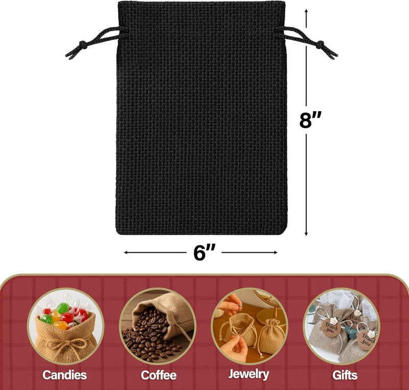 NUBIAA 20Pcs 6x8 inch Burlap Gift Bags with Drawstring Recyclable Linen Sacks Bag for Wedding Favors Party (BLACK) - Image 3